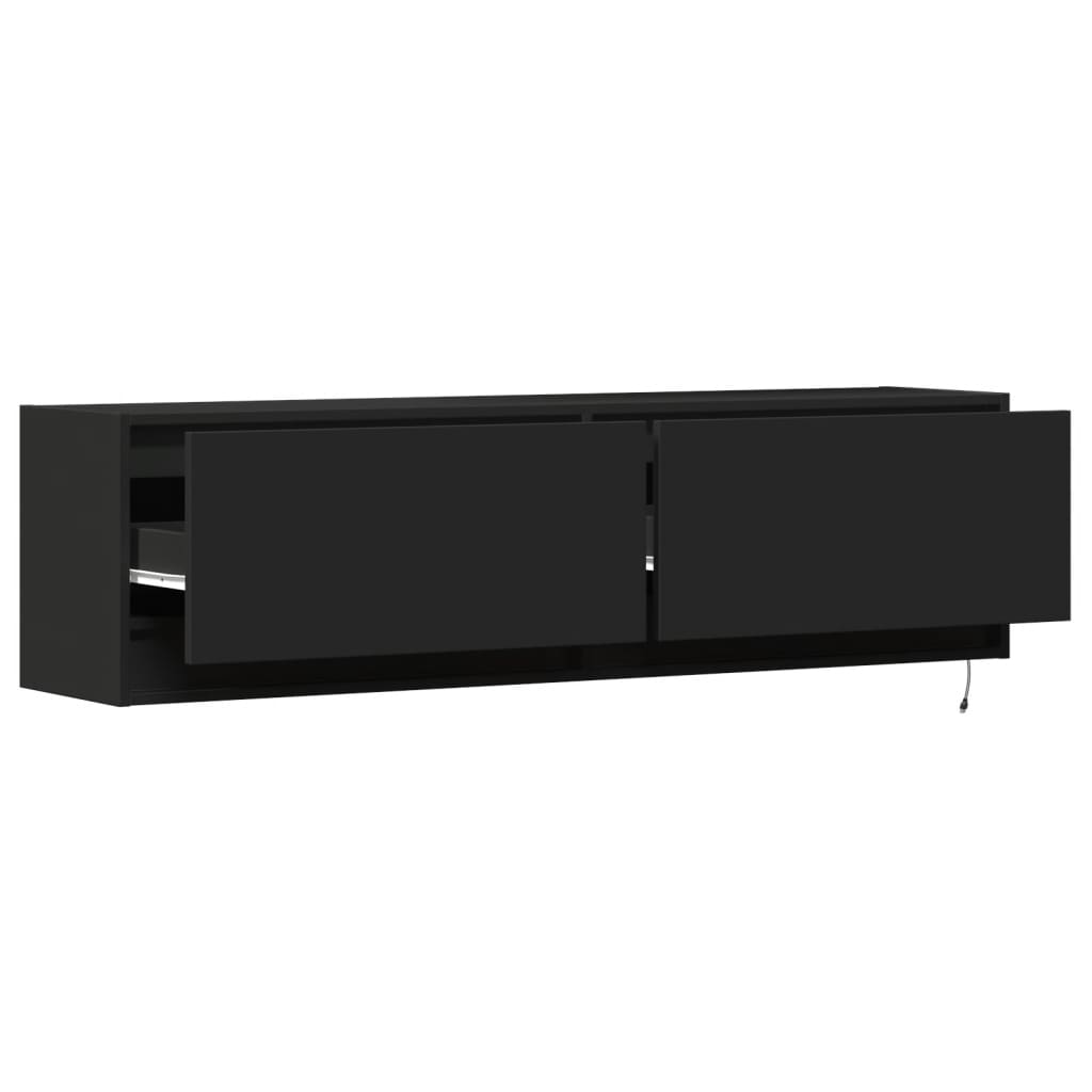 TV-benk Vegghengt med LED svart 140x31x38 cm