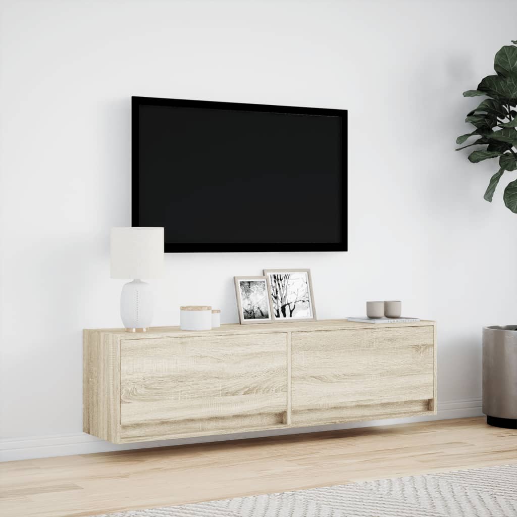 TV-benk Vegghengt med LED sonoma eik 140x31x38 cm