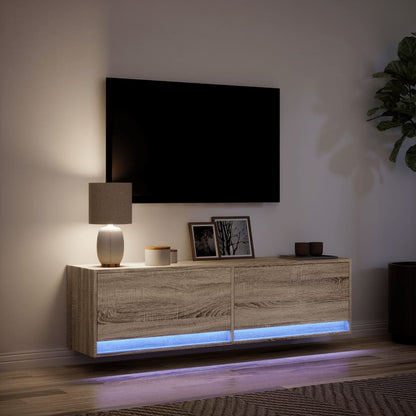 TV-benk Vegghengt med LED sonoma eik 140x31x38 cm