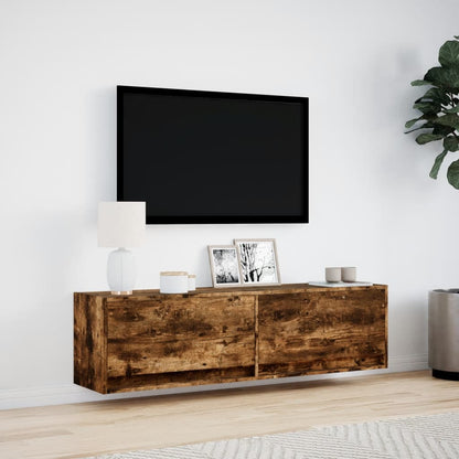 TV-benk Vegghengt med LED røkt eik 140x31x38 cm