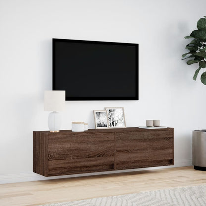 TV-benk Vegghengt med LED brun eik 140x31x38 cm