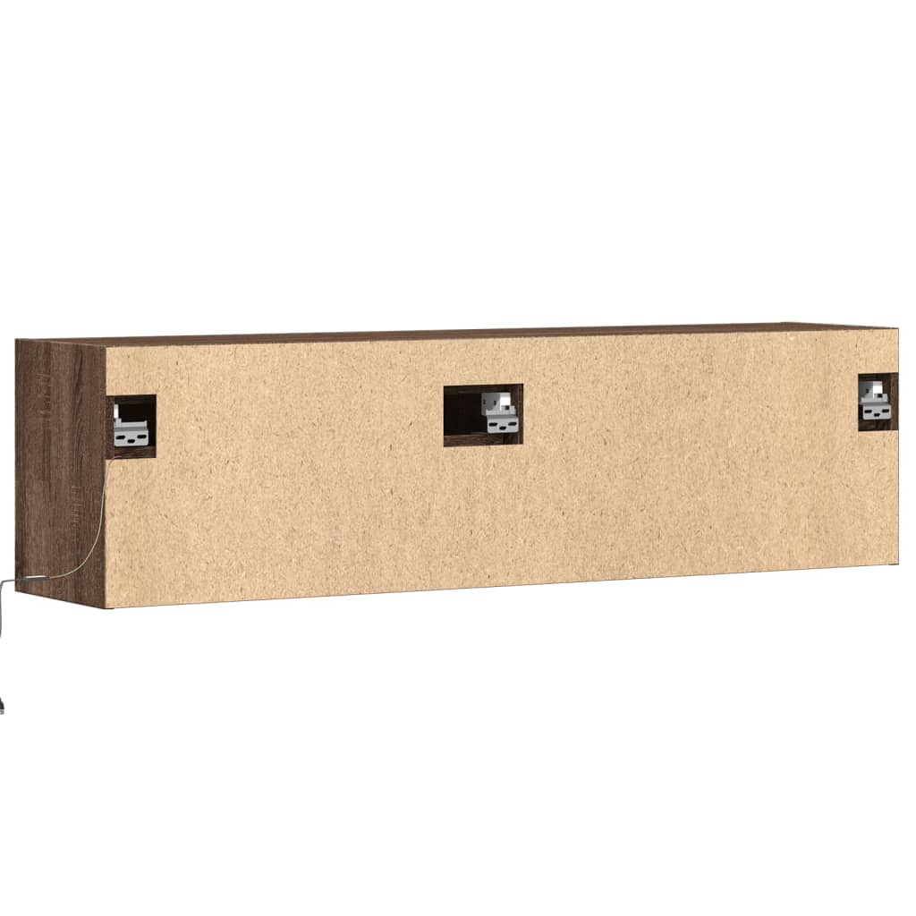 TV-benk Vegghengt med LED brun eik 140x31x38 cm