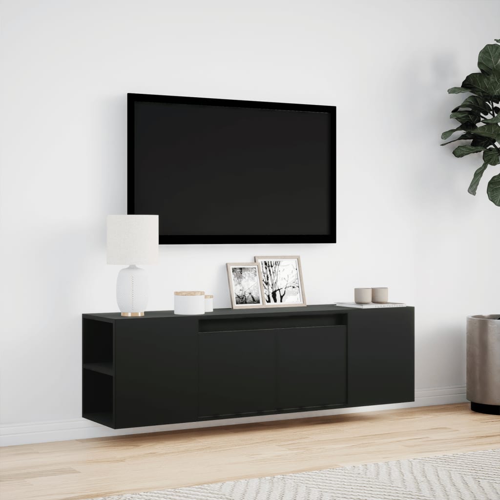 TV-benk Vegghengt med LED svart 135x31x39,5 cm