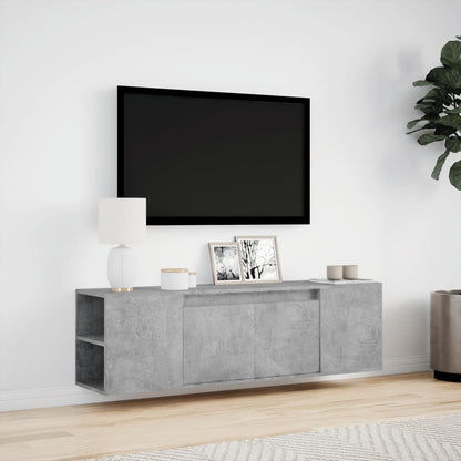 TV-benk Vegghengt med LED-lys betonggrå 135x31x39,5 cm