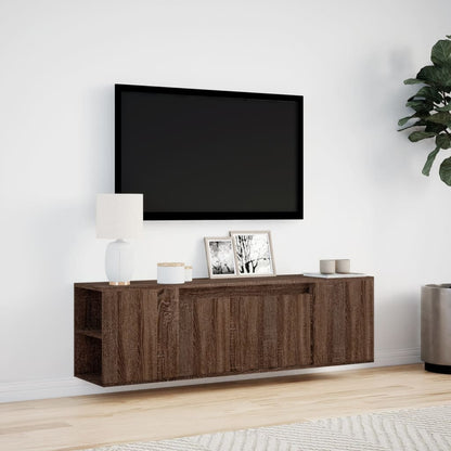 TV-benk Vegghengt med LED brun eik 135x31x39,5 cm