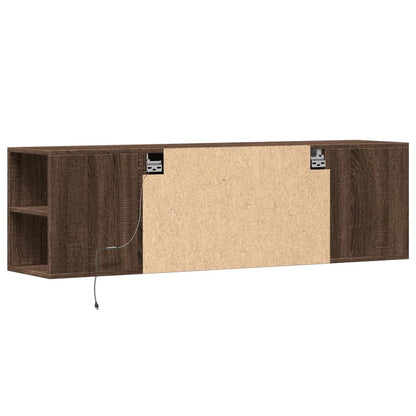 TV-benk Vegghengt med LED brun eik 135x31x39,5 cm