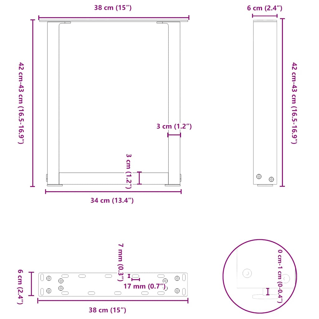 Salongbordben U-formet 2 stk svart 38x(42-43) cm stål