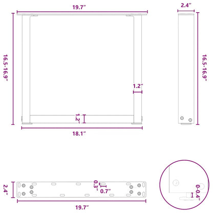 Salongbordben U-formet 2 stk svart 50x(42-43) cm stål