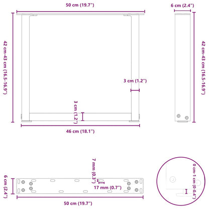 Salongbordben U-formet 2 stk svart 50x(42-43) cm stål