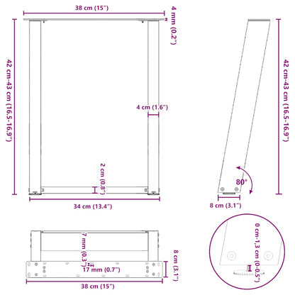 Salongbordben U-formet 2 stk svart 38x(42-43) cm stål