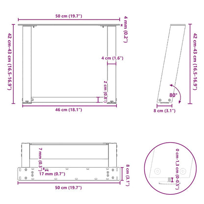 Salongbordben U-formet 2 stk svart 50x(42-43) cm stål