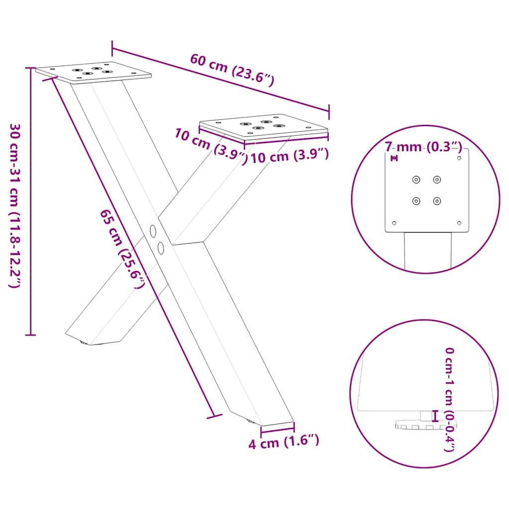 Salongbordben X-formet 2 stk svart 60x(30-31) cm stål