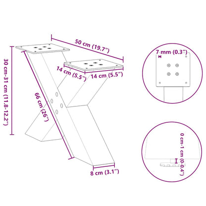 Salongbordben X-formet 2 stk svart 50x(30-31) cm stål