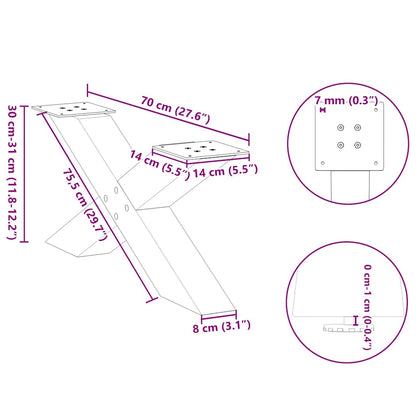 Salongbordben X-formet 2 stk hvit 70x(30-31) cm stål