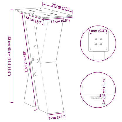 Salongbordben X-formet 2 stk svart 28x(42-43) cm stål