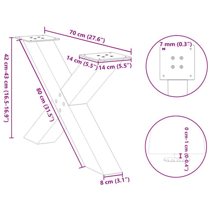 Salongbordben X-formet 2 stk svart 70x(42-43) cm stål