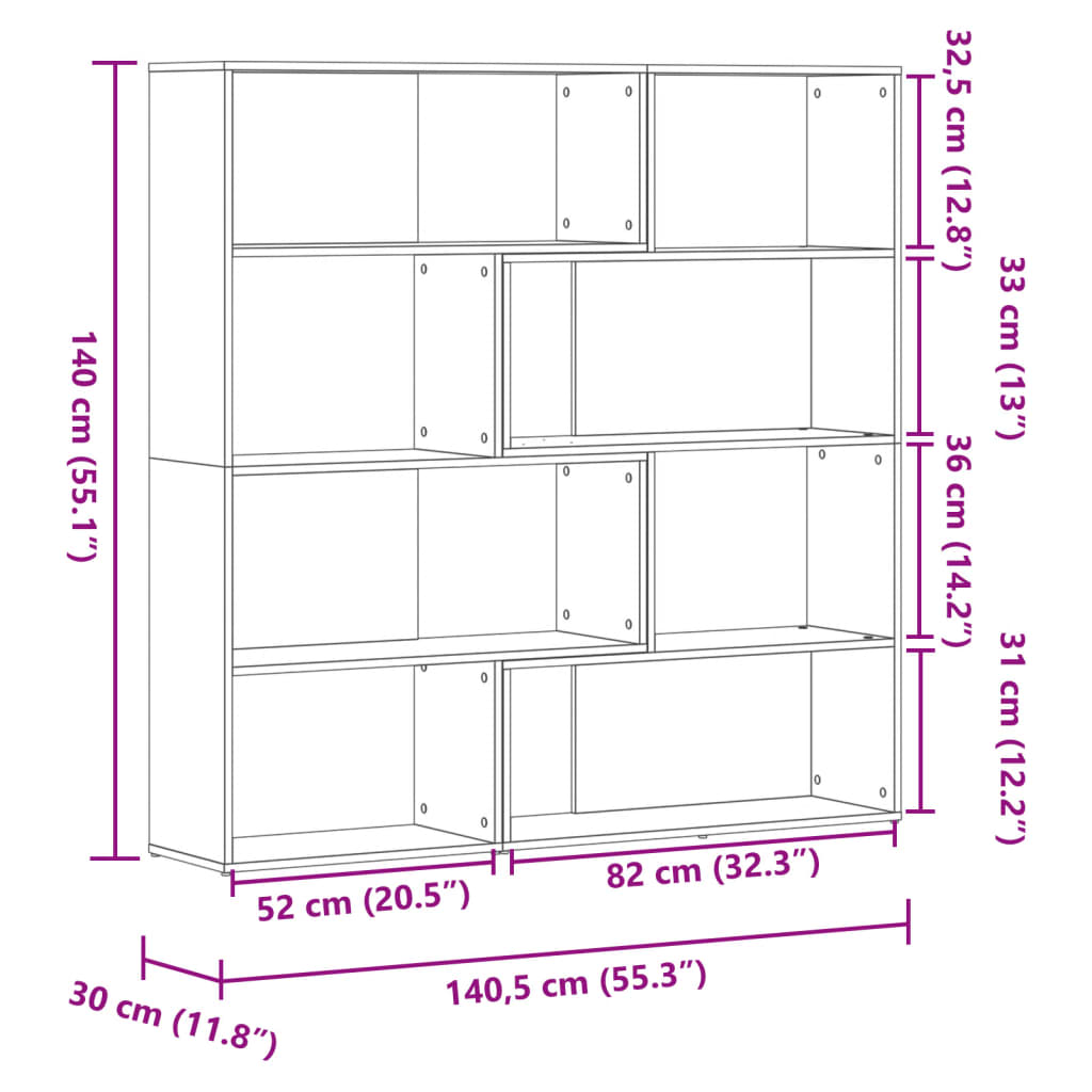 Hjørnehylle 4 lag sonoma eik 85x85x140 cm konstruert tre