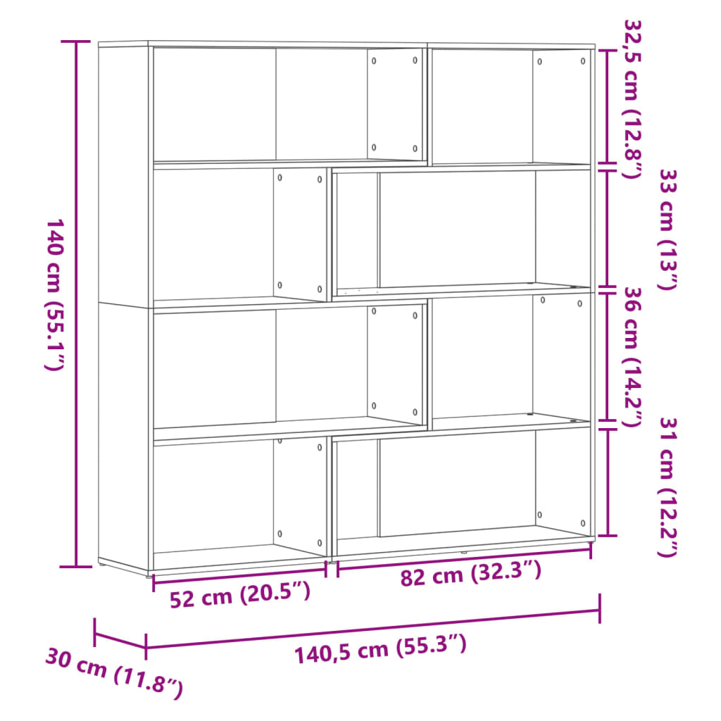 Hjørnehylle 4 etasjer brun eik 85x85x140 cm konstruert tre