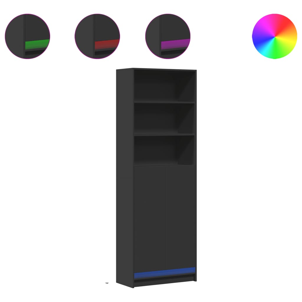 Skap Svart med LED Svart 69x32,5x200 cm