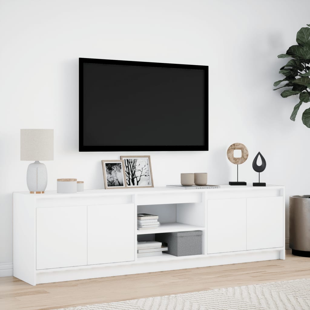 TV-benk med LED hvit 180x34x50 cm konstruert tre