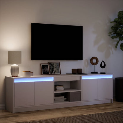 TV-benk med LED hvit 180x34x50 cm konstruert tre