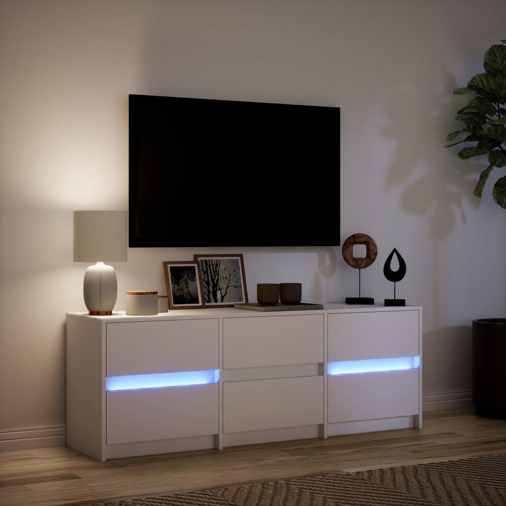 TV-benk med LED hvit 140x34x50 cm konstruert tre