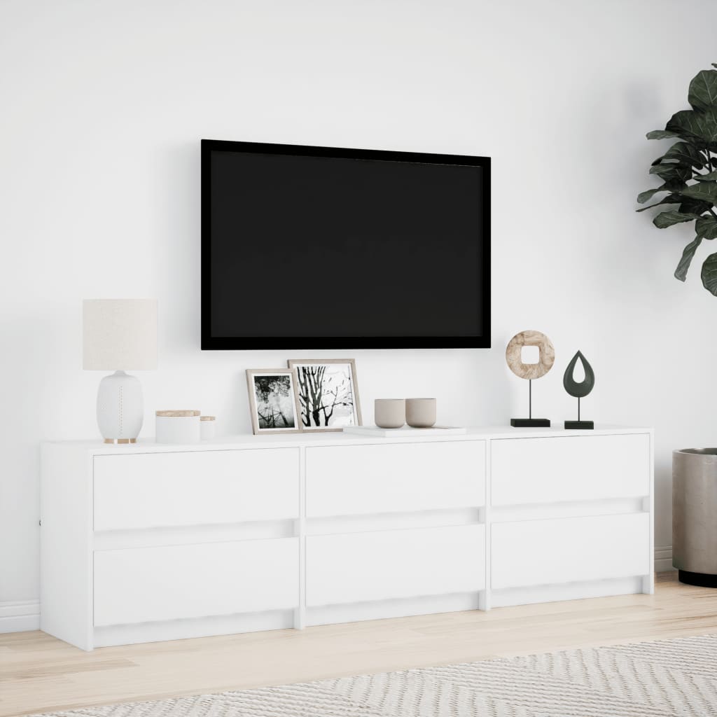 TV-benk med LED hvit 180x34x50 cm konstruert tre