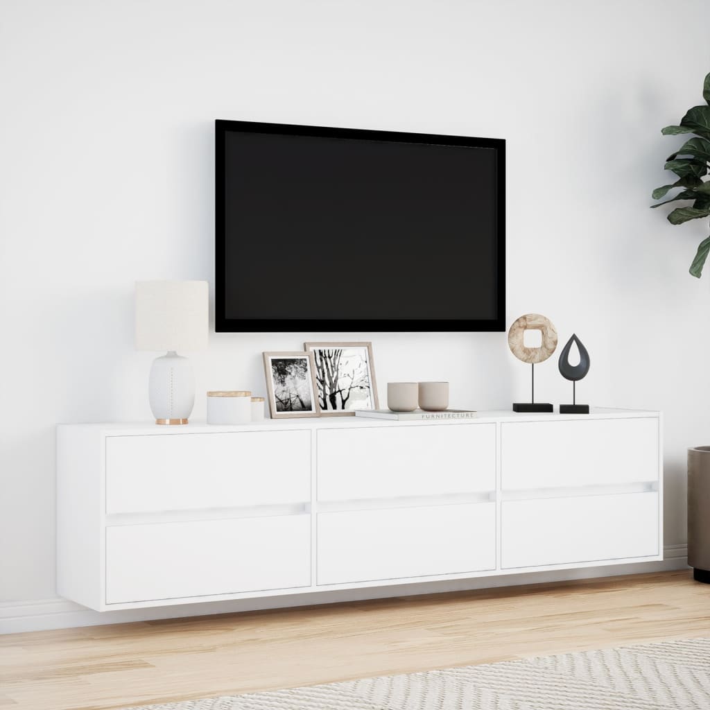 TV-benk Vegghengt med LED hvit 180x31x45 cm