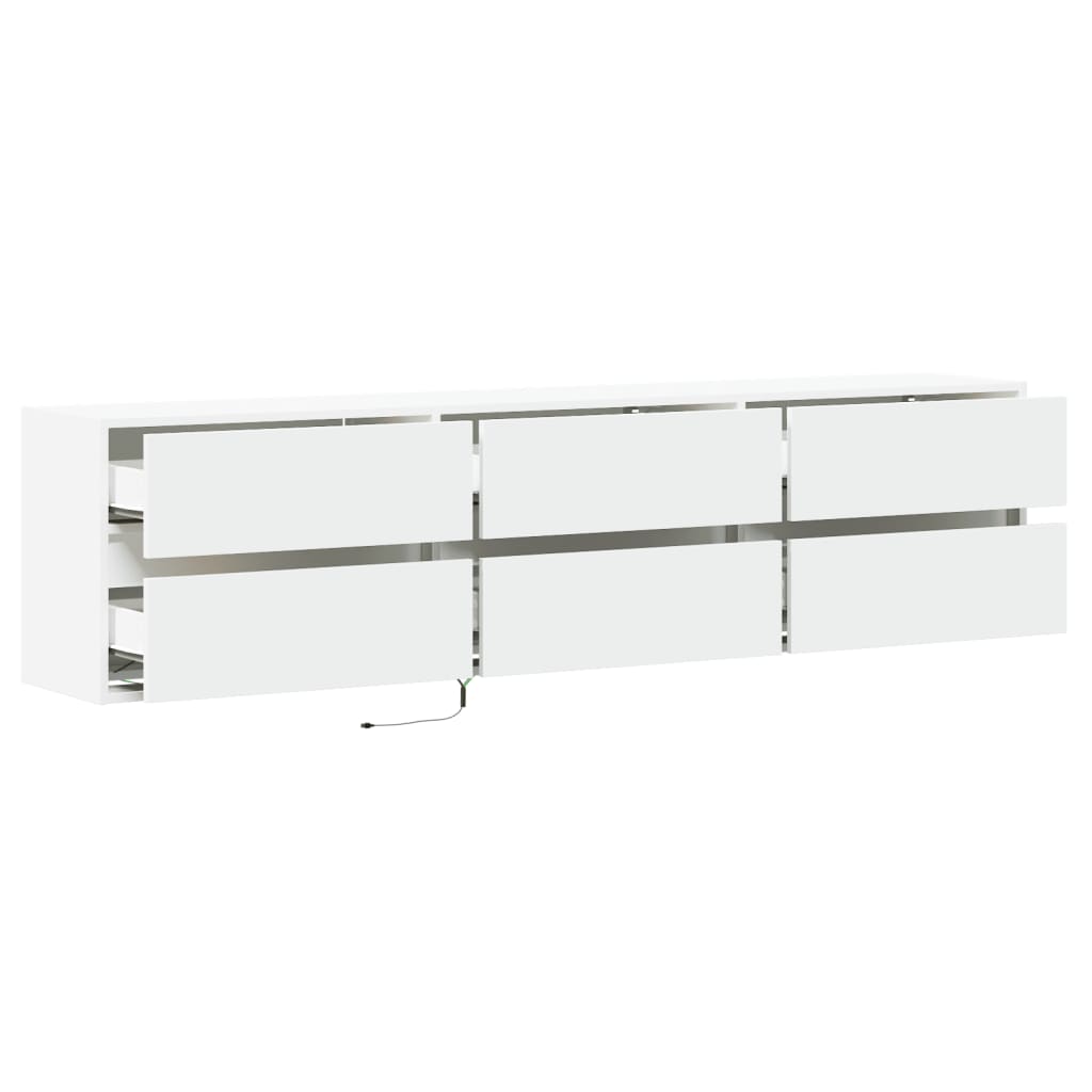 TV-benk Vegghengt med LED hvit 180x31x45 cm