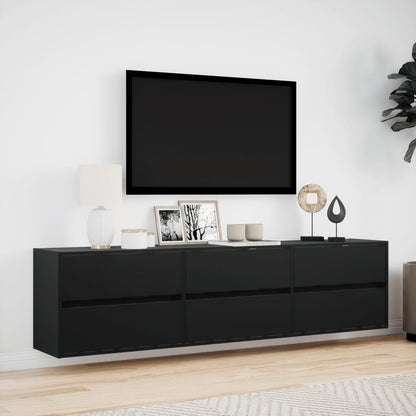 TV-benk Vegghengt med LED svart 180x31x45 cm