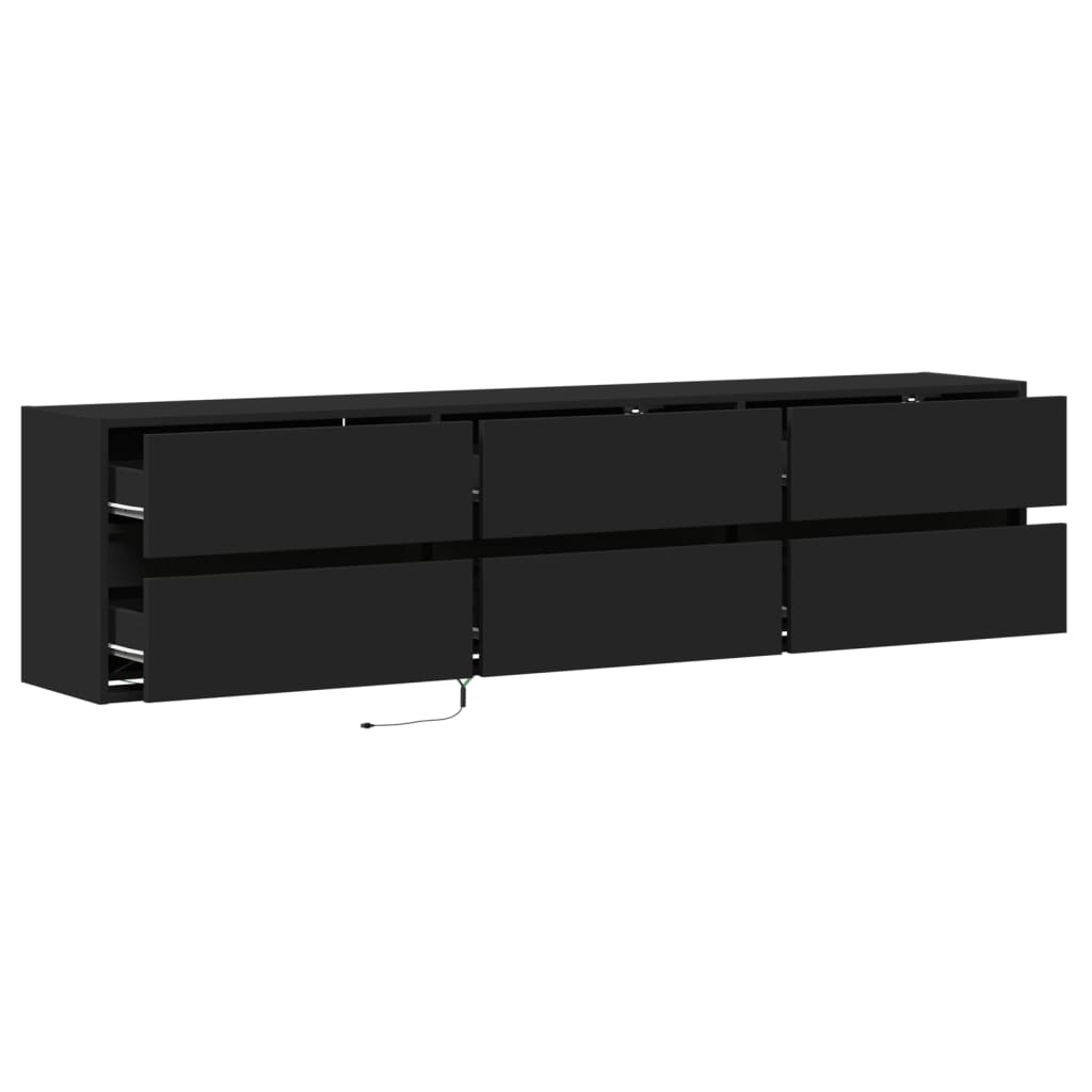 TV-benk Vegghengt med LED svart 180x31x45 cm