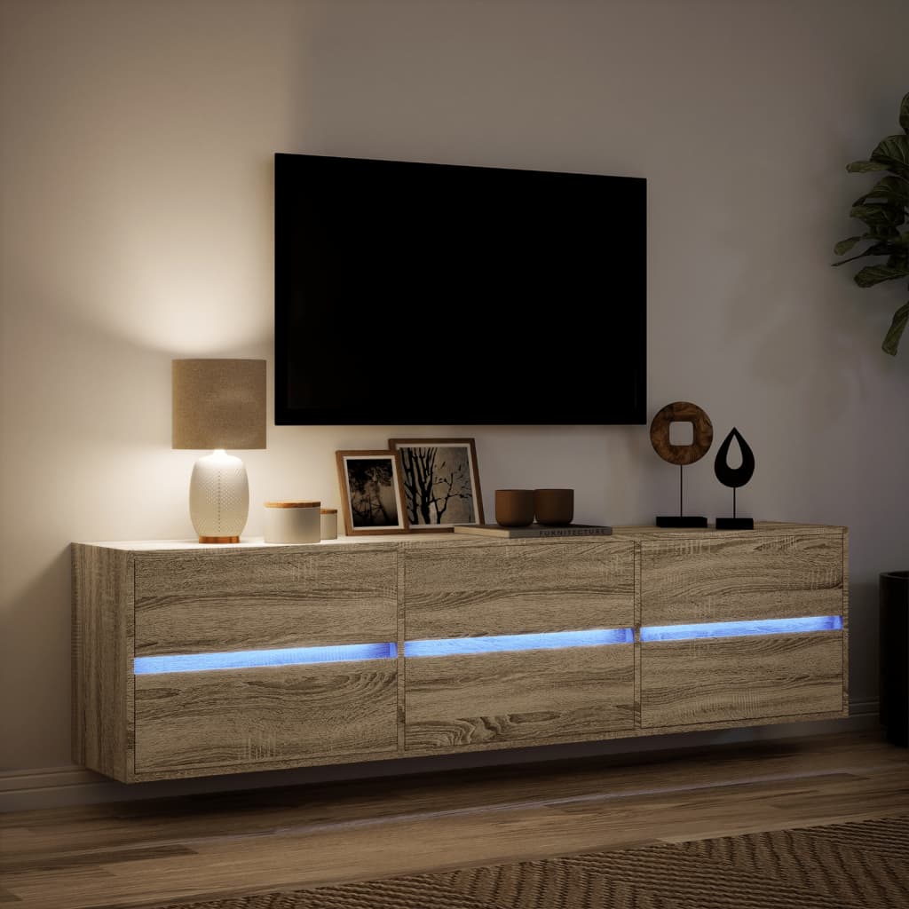 TV-benk Vegghengt med LED sonoma eik 180x31x45 cm