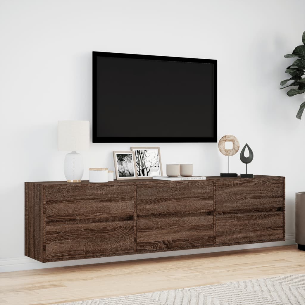 TV-Veggskap med LED brun eik 180x31x45 cm