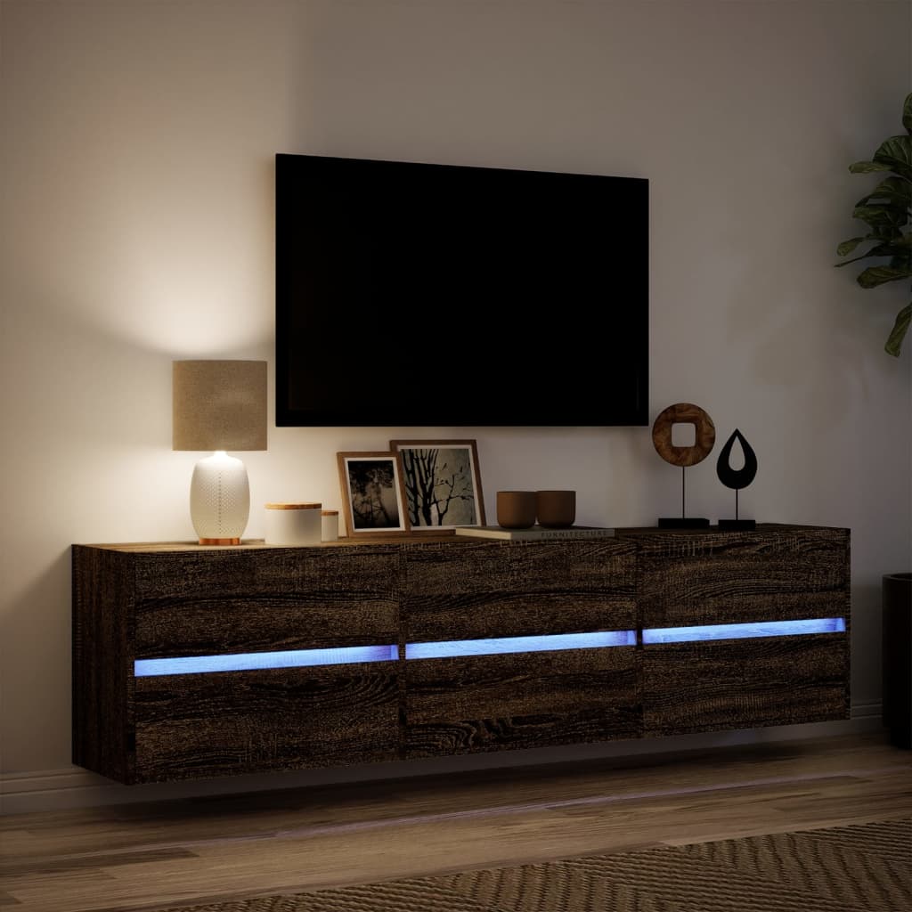 TV-Veggskap med LED brun eik 180x31x45 cm