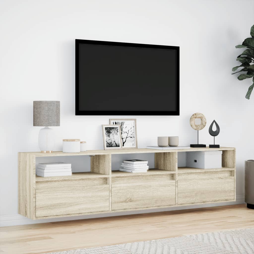 TV-benk Vegghengt med LED sonoma eik 180x31x45 cm