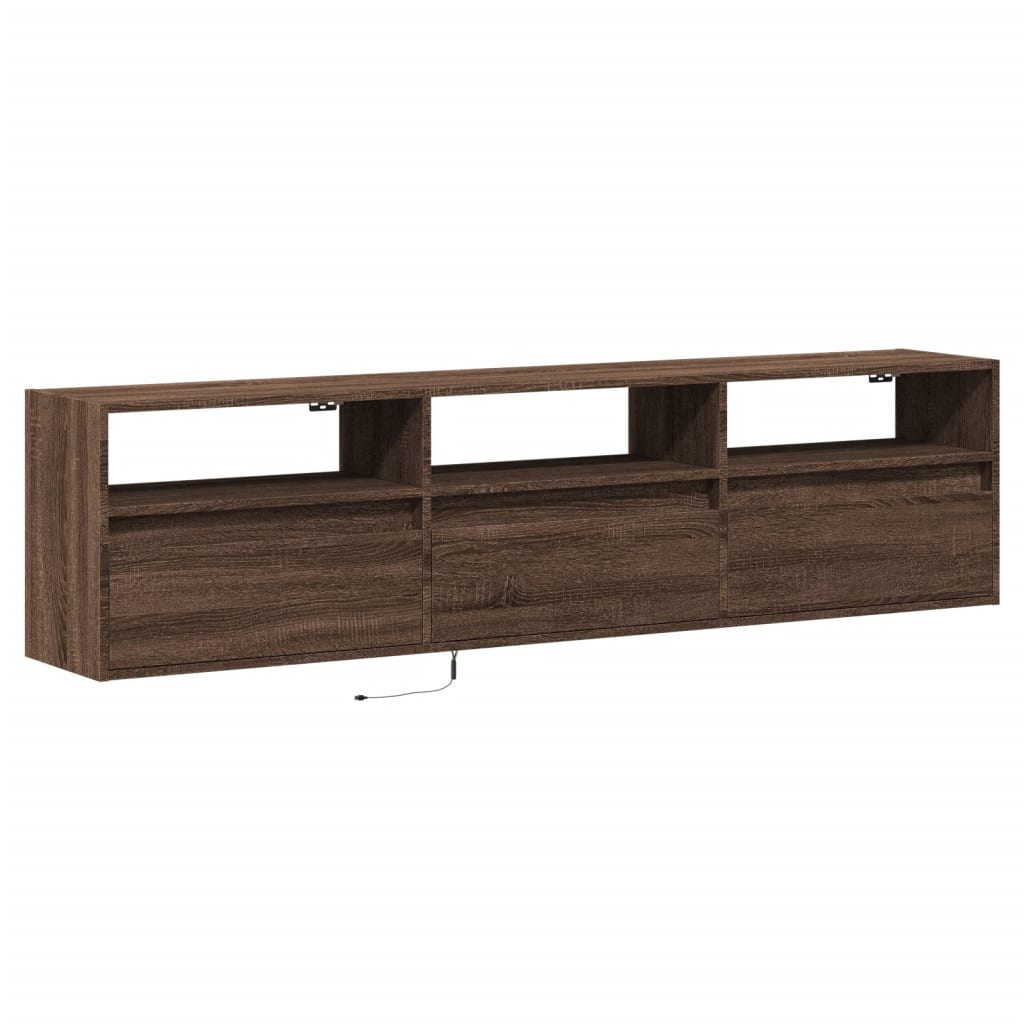 TV-benk Vegghengt med LED brun eik 180x31x45 cm