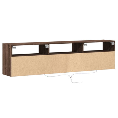 TV-benk Vegghengt med LED brun eik 180x31x45 cm