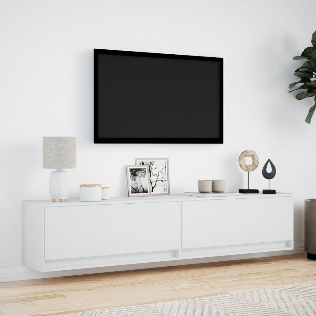 TV-benk Vegghengt med LED hvit 180x31x38 cm