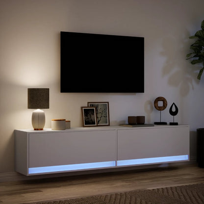 TV-benk Vegghengt med LED hvit 180x31x38 cm