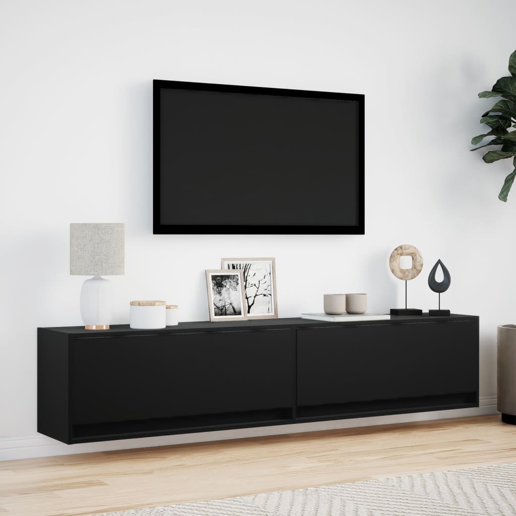 TV-benk Vegghengt med LED svart 180x31x38 cm