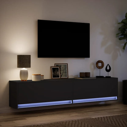 TV-benk Vegghengt med LED svart 180x31x38 cm