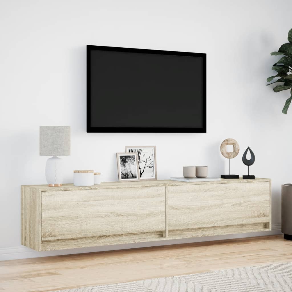 TV-benk Vegghengt med LED sonoma eik 180x31x38 cm