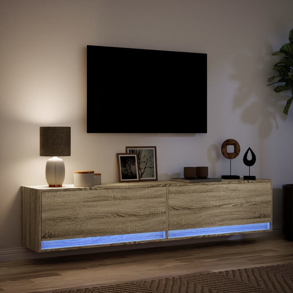 TV-benk Vegghengt med LED sonoma eik 180x31x38 cm