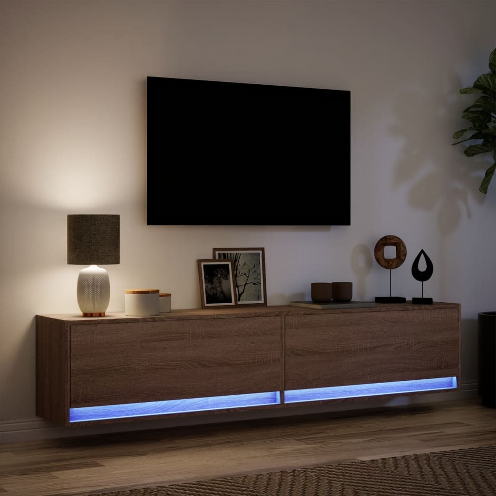 TV-Veggskap med LED brun eik 180x31x38 cm