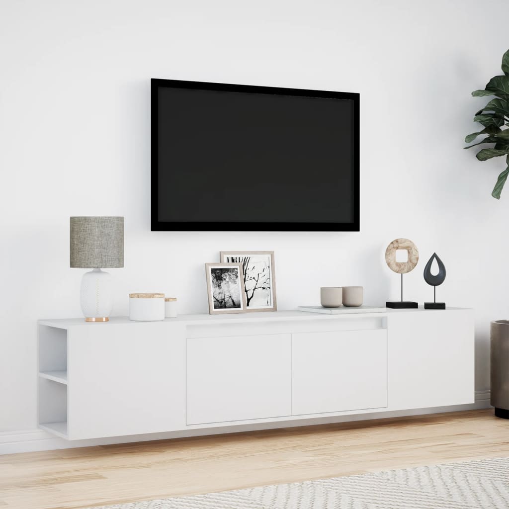 TV-benk Vegghengt med LED hvit 180x31x39,5 cm