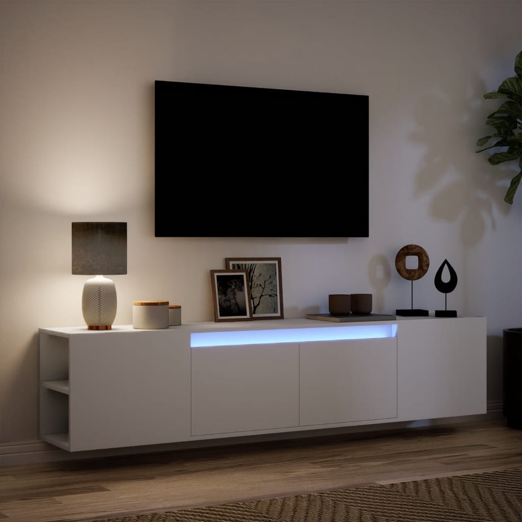 TV-benk Vegghengt med LED hvit 180x31x39,5 cm