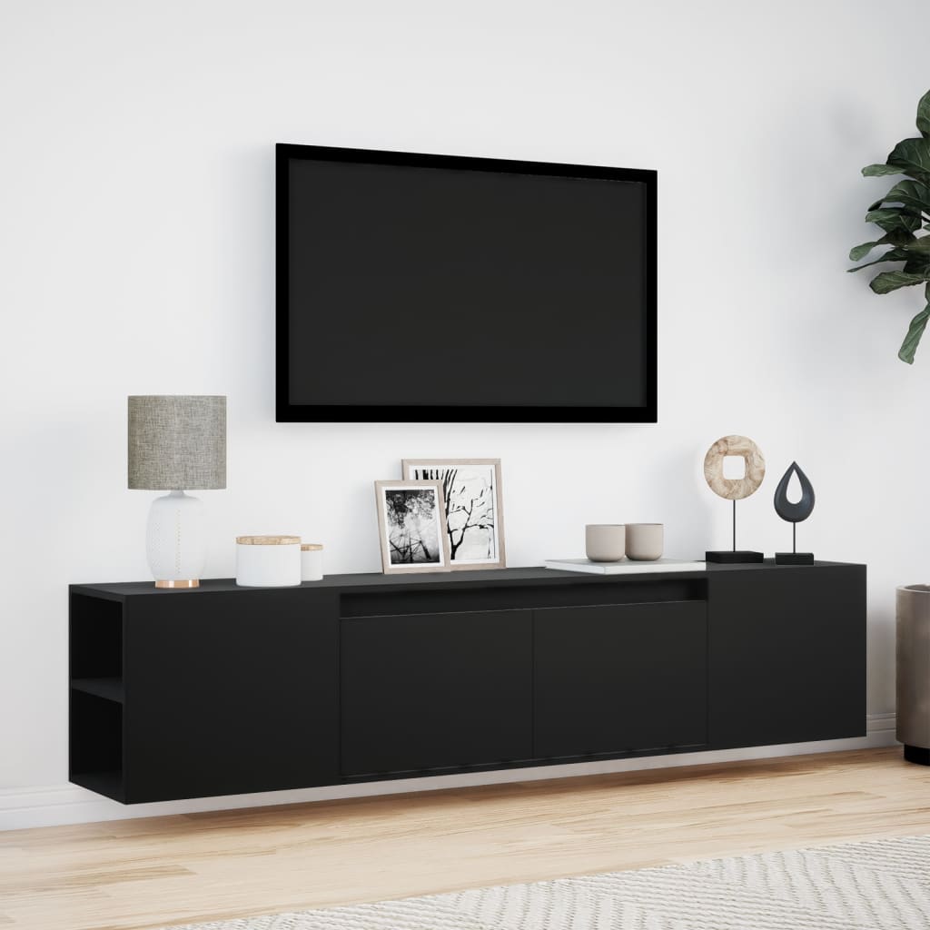 TV-benk Vegghengt med LED svart 180x31x39,5 cm