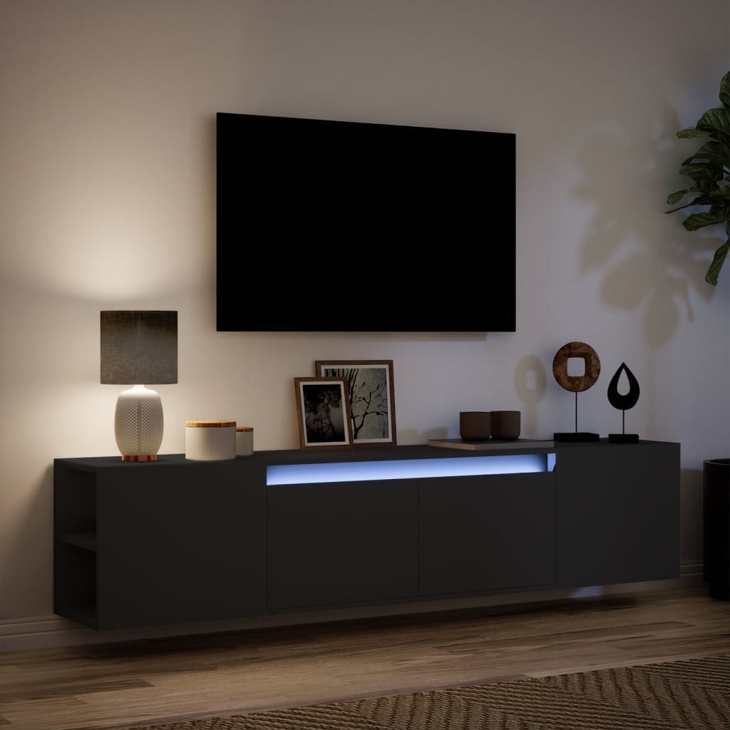 TV-benk Vegghengt med LED svart 180x31x39,5 cm