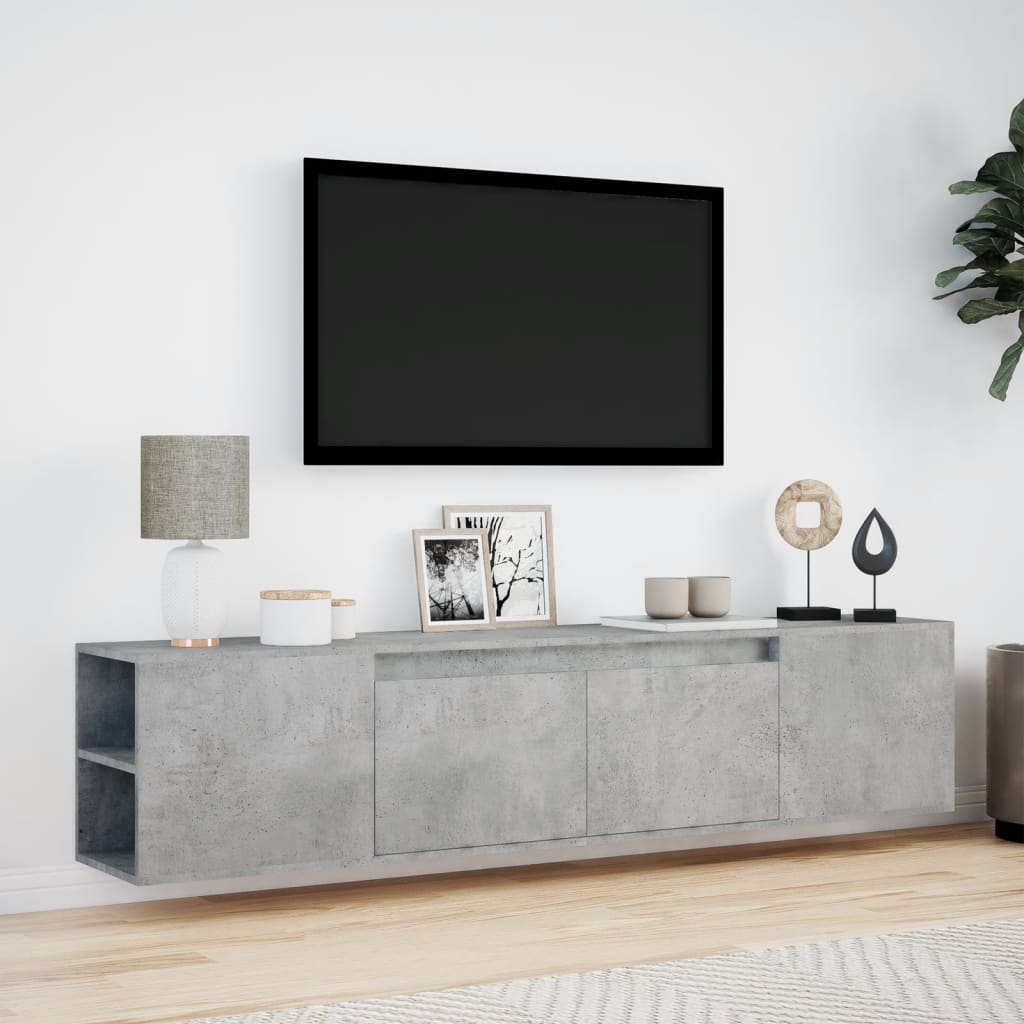 TV-benk Vegghengt med LED betonggrå 180x31x39,5 cm