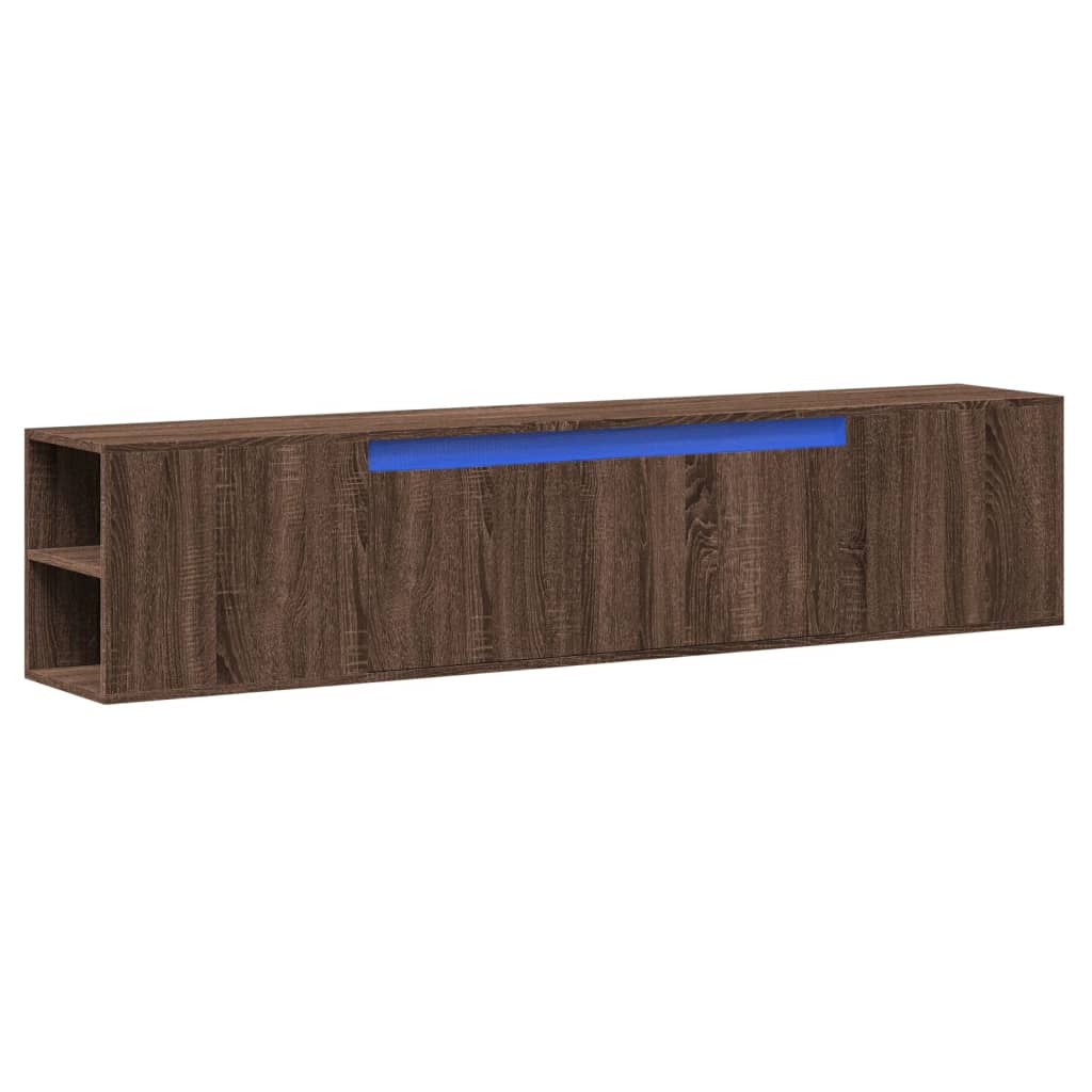 TV-benk Vegghengt med LED brun eik 180x31x39,5 cm